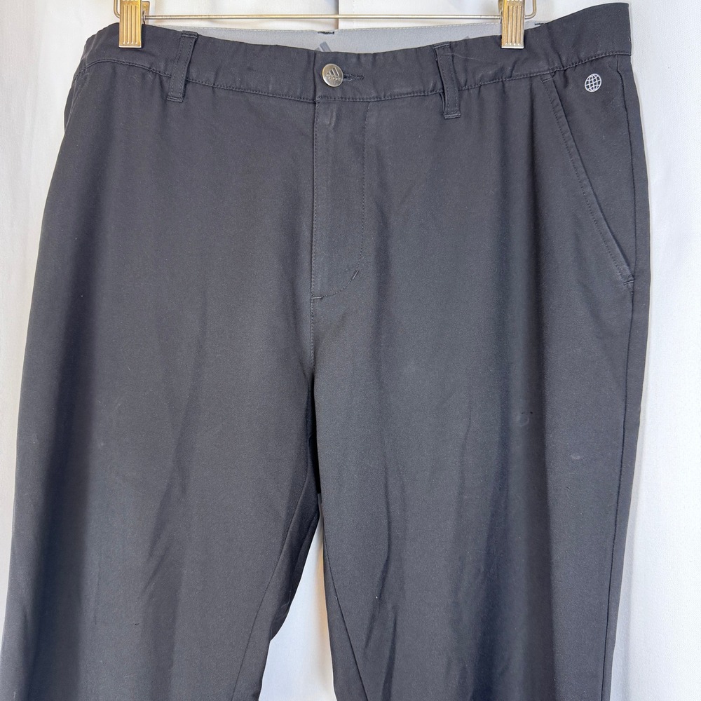 Adidas Mens Black Golf Pants Performance Flat Front Trousers 37x30 - Picture 1 of 12